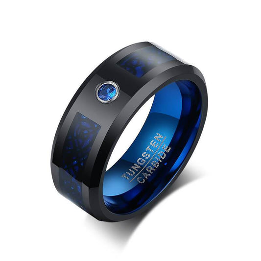 Men's Blue CZ Tungsten Wedding Ring