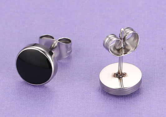 Mens Black Stainless Steel Stud Earrings