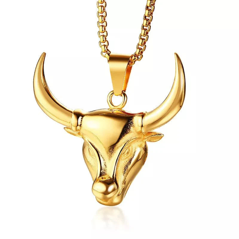 Steel Gold Bull Cow Head Necklace