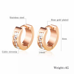 Steel Rose Gold CZ Hoop Huggie Earrings