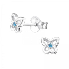 Silver Birthstone Butterfly Stud Earrings