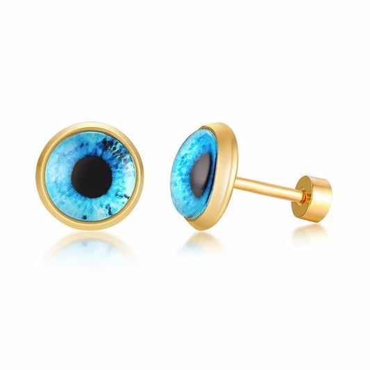 Steel Gold Womens Eyes Stud Earrings