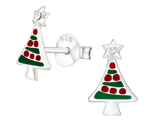 Kids Sterling Silver Christmas Tree Earrings