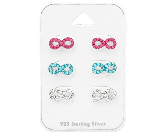 Kids Sterling Silver Infinity Earrings Set