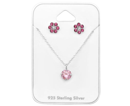 Kids Sterling Silver Pink Jewellery Set