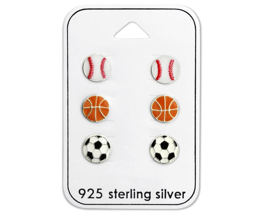 Kids Sterling Silver Football Soccer Earrings Set