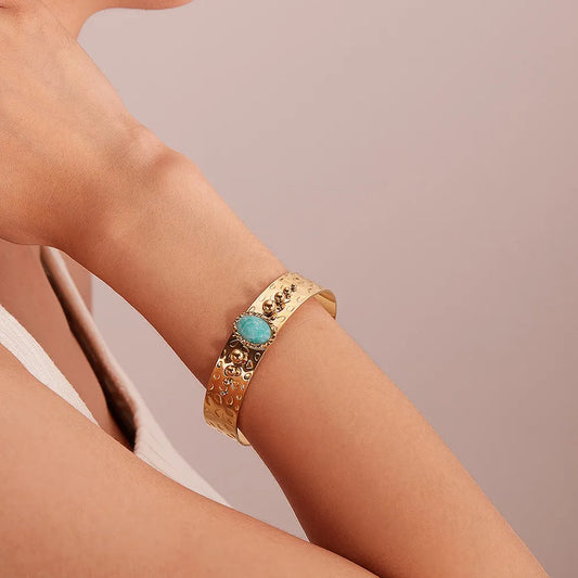 Steel Gold Turquoise Bangle