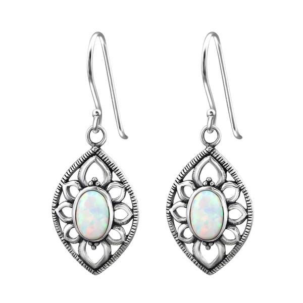 Silver Marquise Fire Snow Opal Earrings