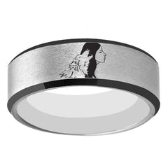 Tungsten Silver Wolf Girl Ring