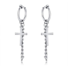 Tassel Drop Silver Cross Earrings