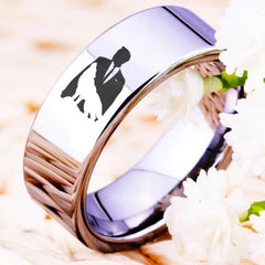 Tungsten Silver Man and Wolf Ring