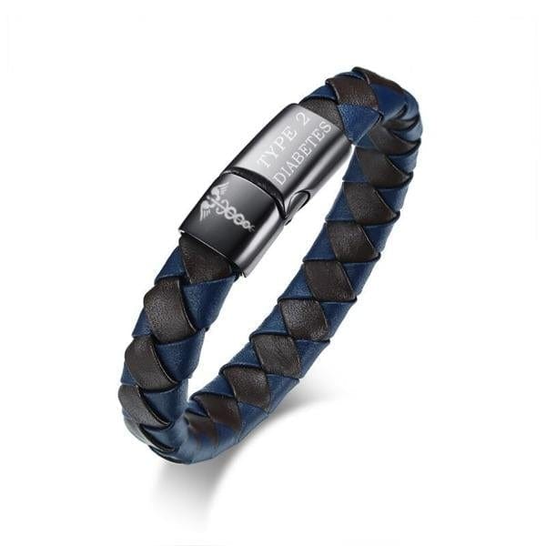 Genuine Leather Engraved Type 2 Diabetes  Bracelet