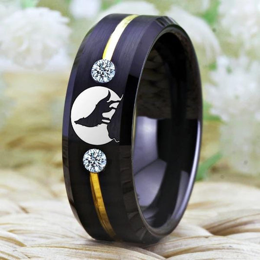 White Tungsten Bejewelled Wolf Ring