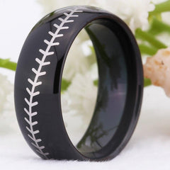 Tungsten Silver and Black Baseball Ring