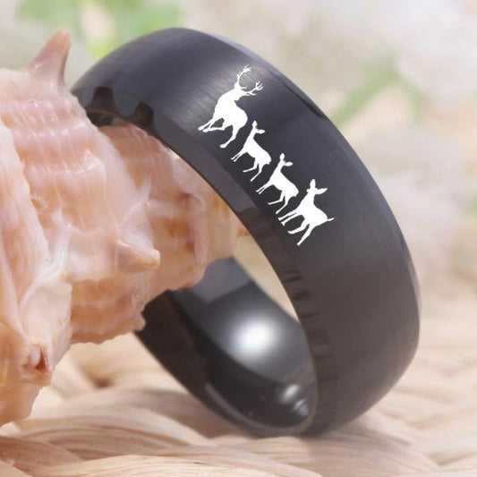 Black Tungsten Deer Ring