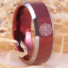 Tungsten Red Fire Department Ring