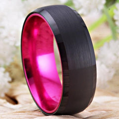 Tungsten Black and Pink Wedding Ring