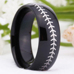 Tungsten Silver and Black Baseball Ring