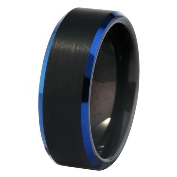 Tungsten Blue Wedding Band with Metallic Bordering