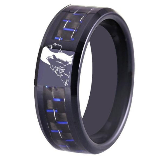 Tungsten Black Wolf Girl Ring