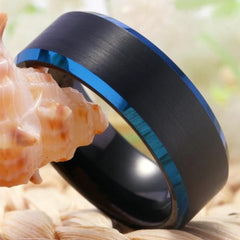 Tungsten Wedding Blue Band with Metallic Bordering