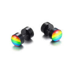 LGBT Pride  Black  Steel  Rainbow Earrings