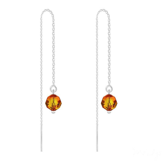 Fire Opal Swarovski Crystal Silver Chain Earrings