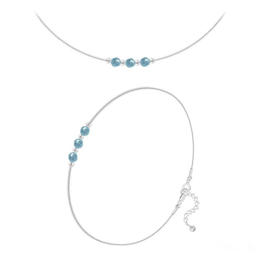 Silver Choker Necklace and Bracelet Jewelry Set - Genuine Turquoise Swarovski Crystal