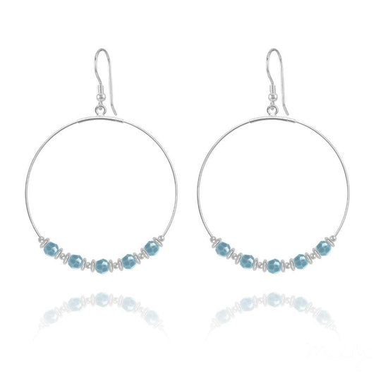 Large Hoop Silver Earrings Genuine Turquoise Swarovski Crystal