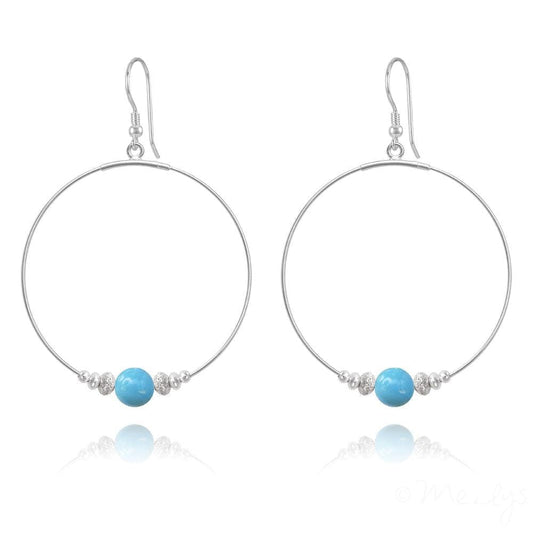 Large Hoop Silver Turquoise Pearl Earrings Swarovski Crystal