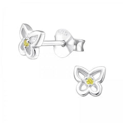 Silver Birthstone Butterfly Stud Earrings