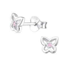 Silver Birthstone Butterfly Stud Earrings