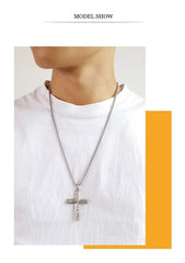 Mens  Steel  Cross   Necklace