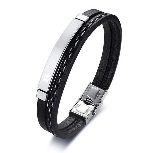 Silver Leather Medical Alert ID Bracelets