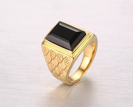 Black Stone Signet Ring For Men 