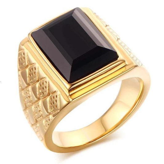 Men Black Stone Signet Ring