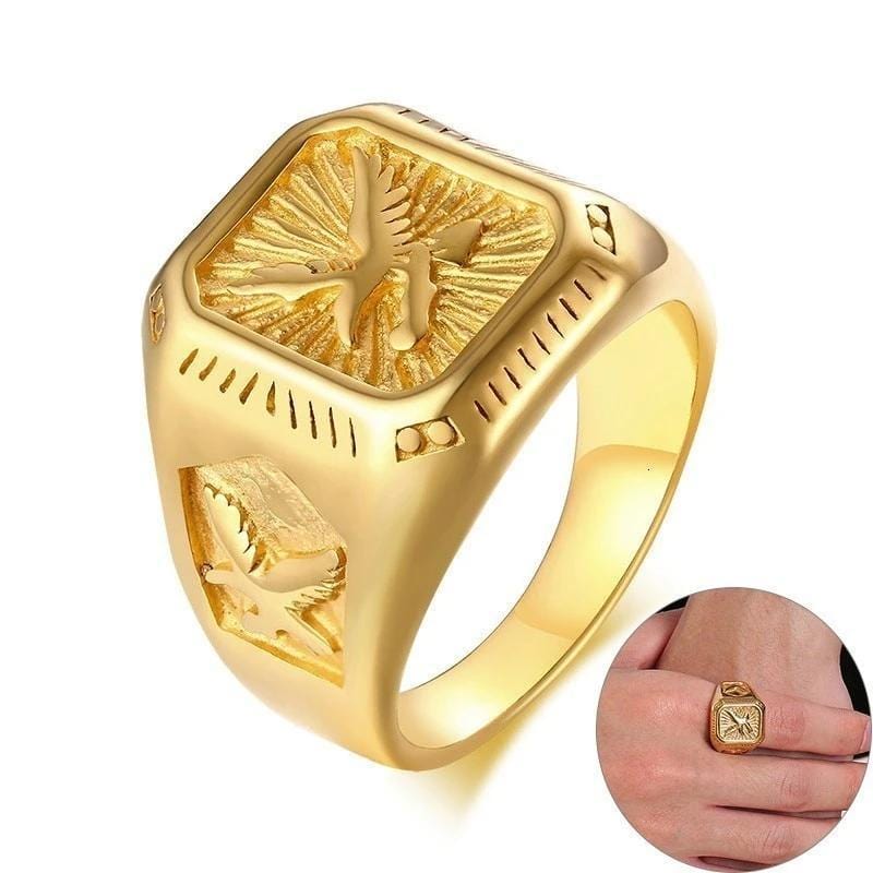 Mens  Signet Gold Eagle Ring