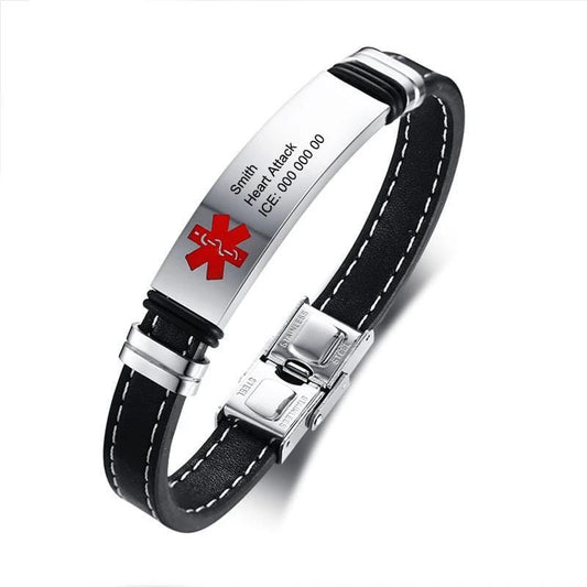 Genuine Leather Medical ID Bracelets for Men