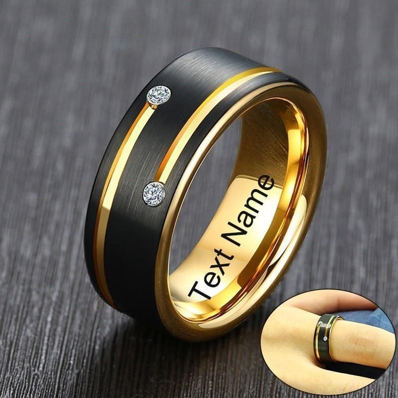 Personalised  Mens Gold and Black Tungsten Carbide Wedding Band