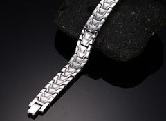 Mens Wide Link Bracelet in Pure Black, Silver and Gold