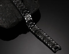 Mens Wide Link Bracelet in Pure Black, Silver and Gold