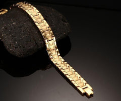 Mens Wide Link Bracelet in Pure Black, Silver and Gold