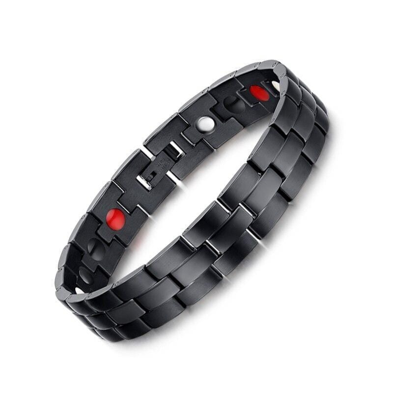 Pure Black Stainless Steel Mens Ionised Magnetic Link Bracelet