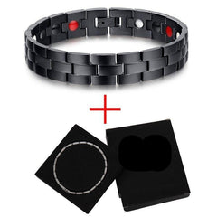 Pure Black Stainless Steel Mens Ionised Magnetic Link Bracelet