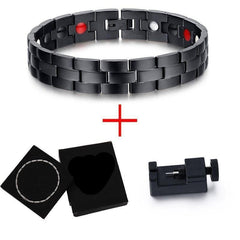 Pure Black Stainless Steel Mens Ionised Magnetic Link Bracelet