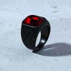 Mens  Black Ring with Red Stone