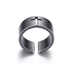 Mens Stainless Steel Cut-Out Cross Ring