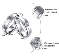 Silver And Crystal couple matching  Wedding Band Ring