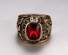 Mens Gold And Red Gemstone US Navy Style Ring