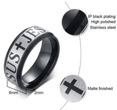 Mens Black Jesus Cross Ring